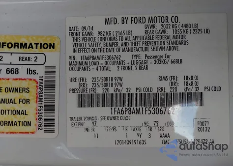 2015 Ford Mustang V6 из США, поврежденный, VIN 1FA6P8AM1F5306762